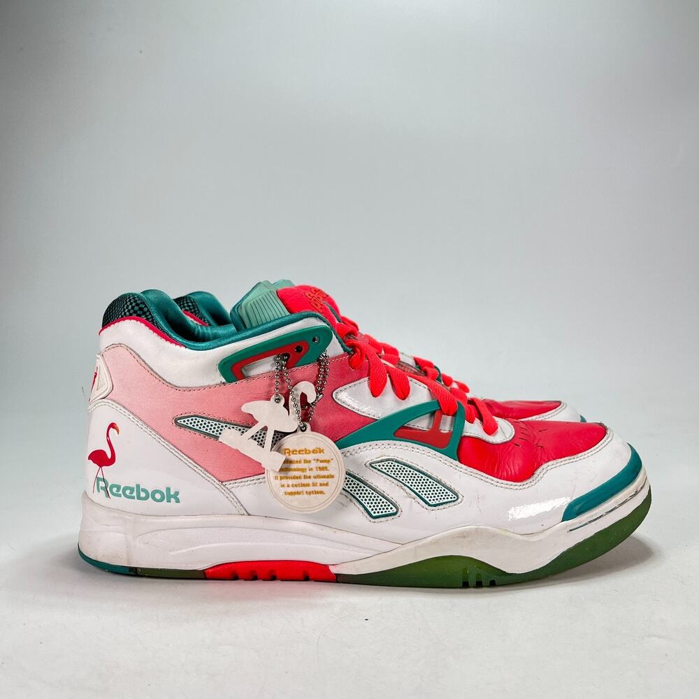 Reebok Court Victory Pump II White Pink Green Mid Top Tennis Shoes Men's Size 12